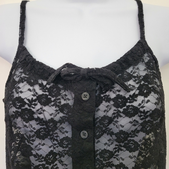 John Galt Black Ruffle Bottom Lace Button Front Cami Top Blouse OS / Small - Picture 5 of 12